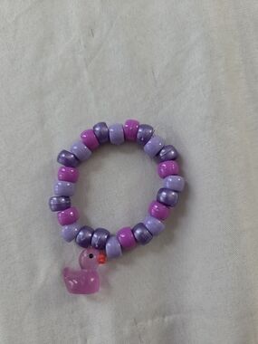 Purple & Pink Beaded Stretch Bracelet with Duck Charm